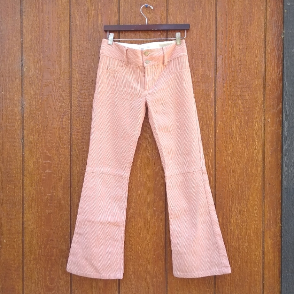 Alice & Olivia Wide Leg Flare Pink Salmon Stripe Cotton Pants Jeans Denim Size 2